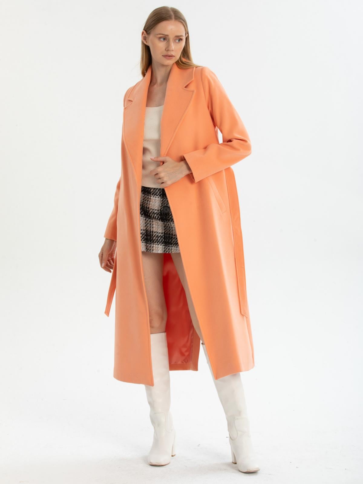 Women coat with belt wholesale Salmon color