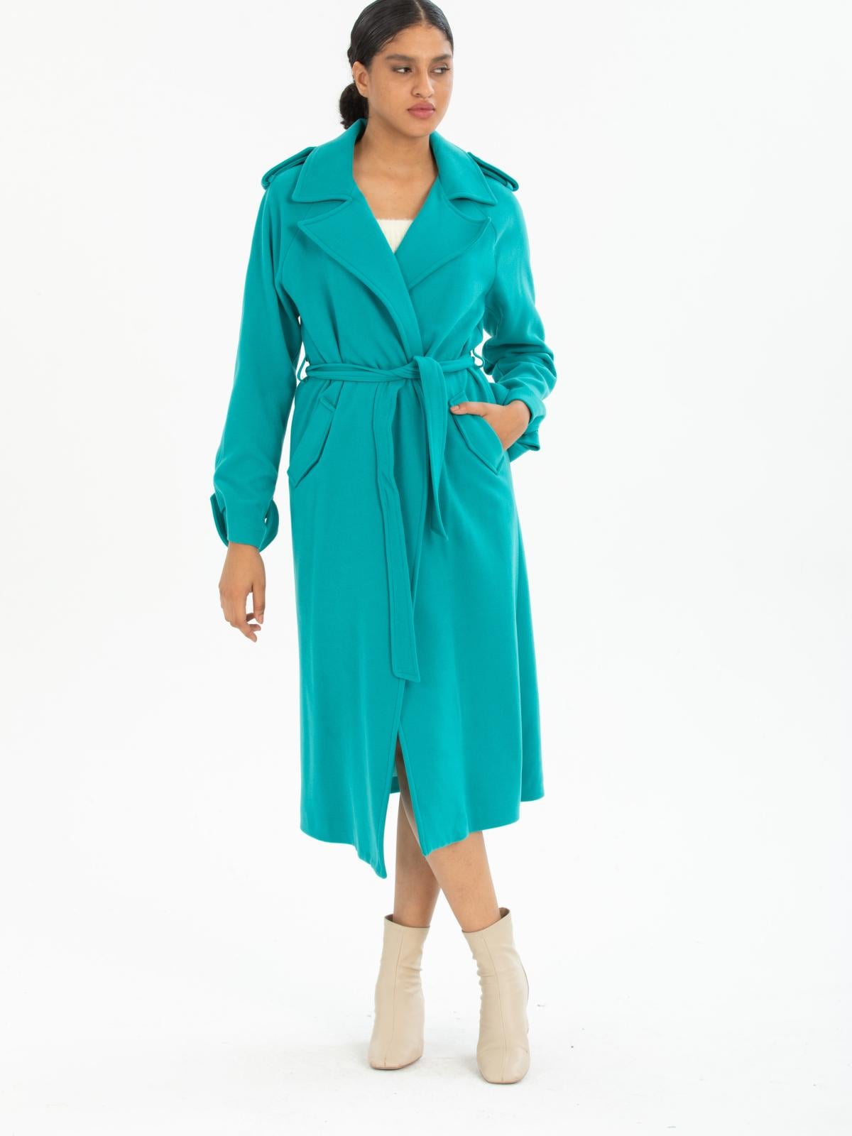 Women coat with belt wholesale Turquoise color 669530