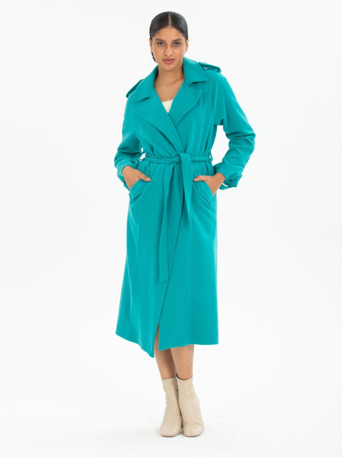 Women coat with belt wholesale Turquoise color 669530