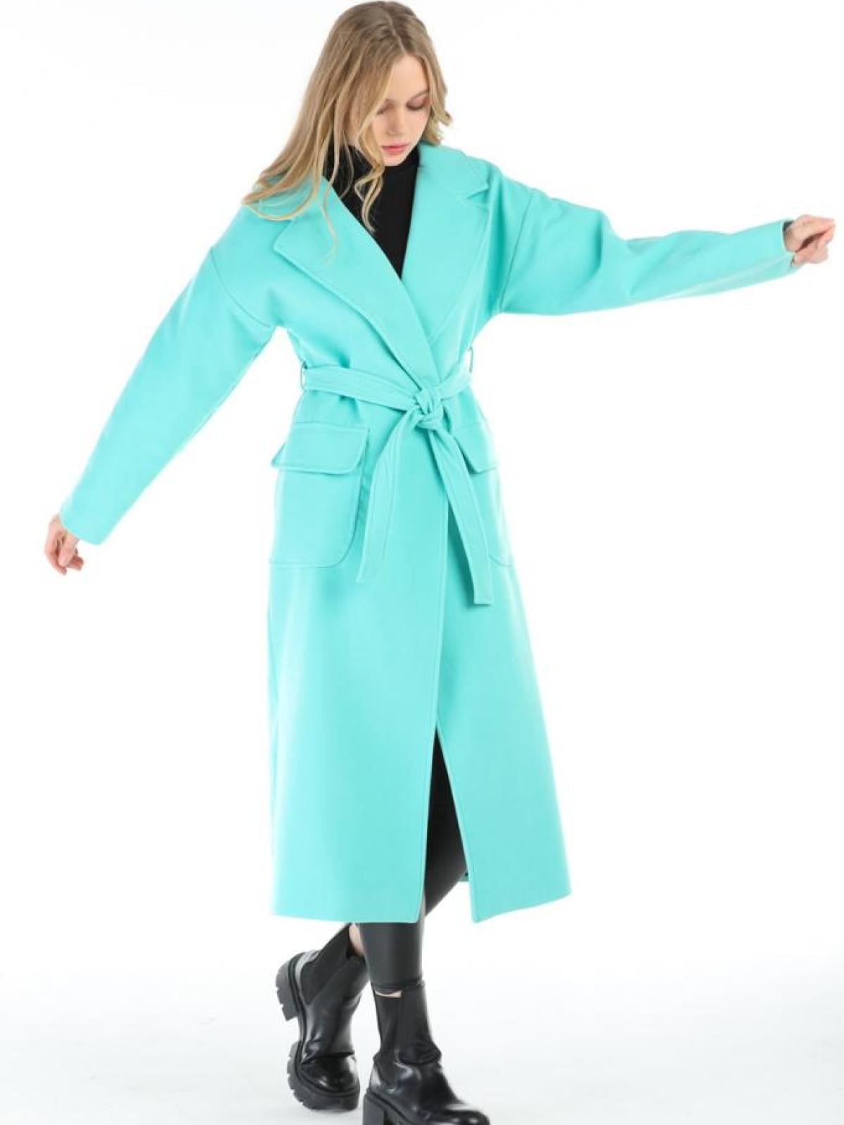 Women coat with belt wholesale Turquoise color 669372