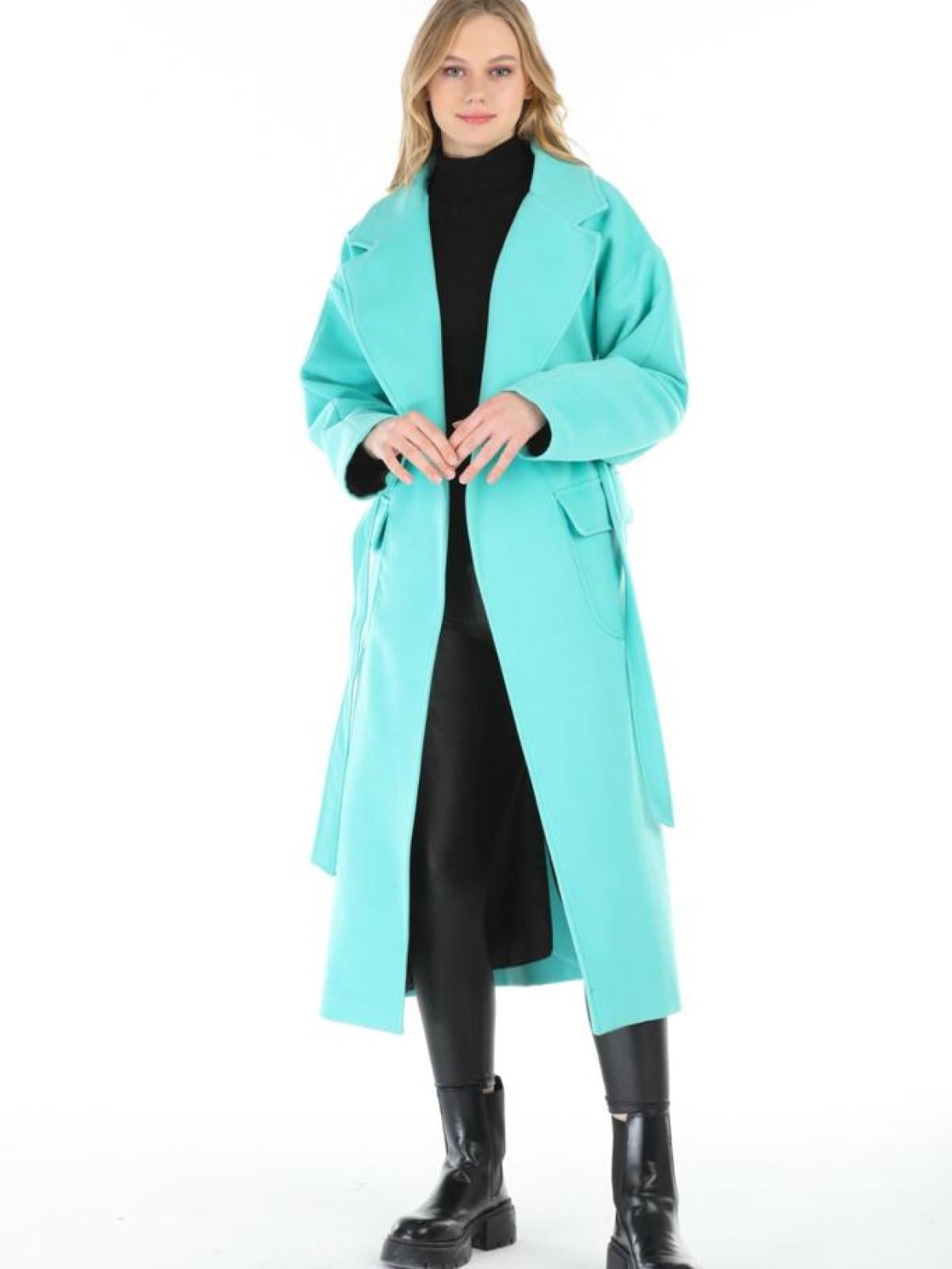 Women coat with belt wholesale Turquoise color 669372