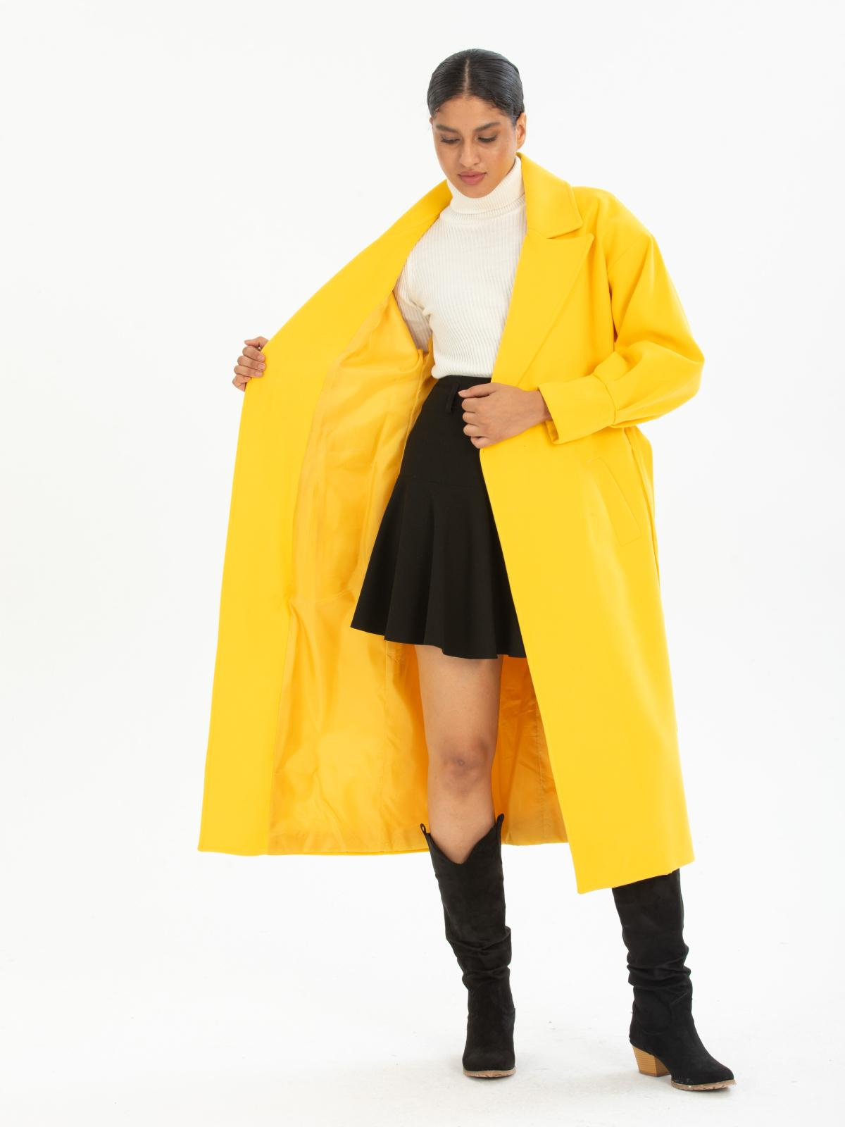 Women coat with belt wholesale Yellow color