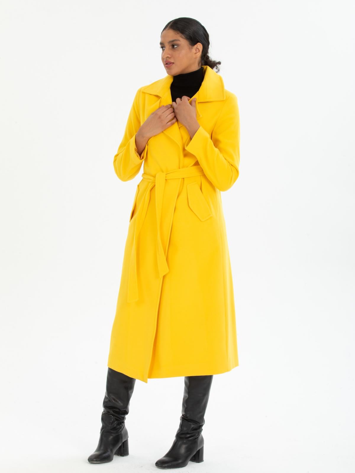 Women coat with belt wholesale Yellow color