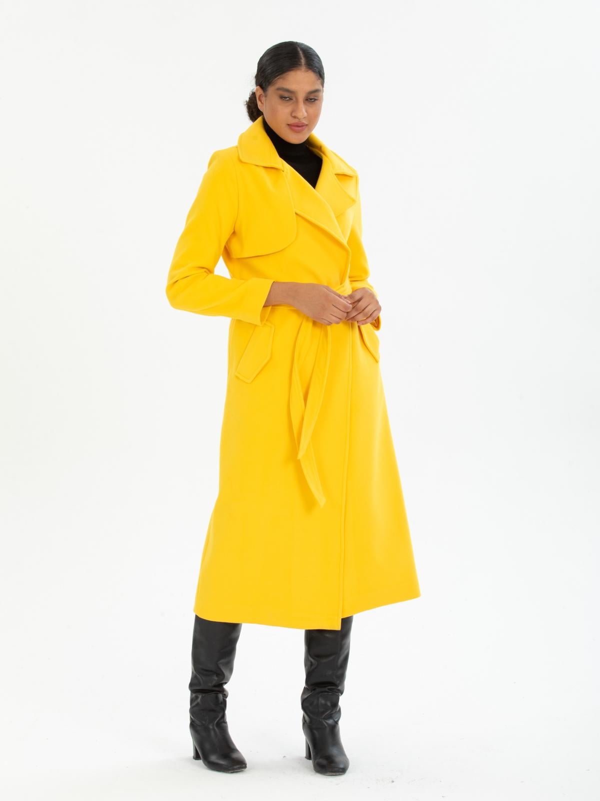 Women coat with belt wholesale Yellow color