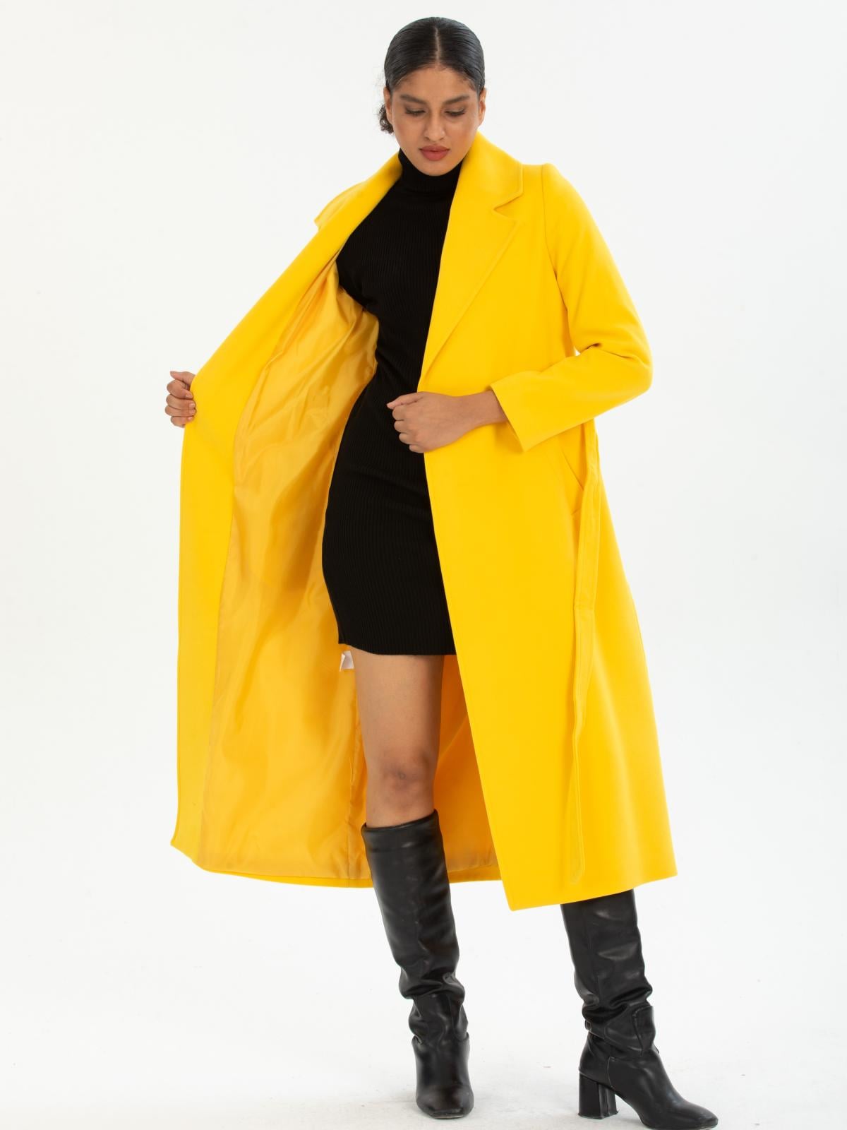 Women coat with belt wholesale Yellow color
