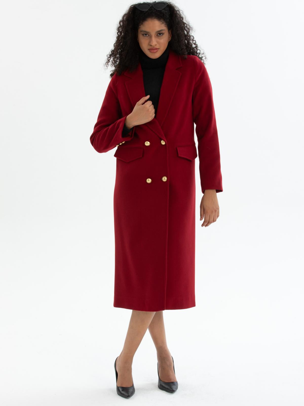 Women four-button coat wholesale Burgundy color 670452