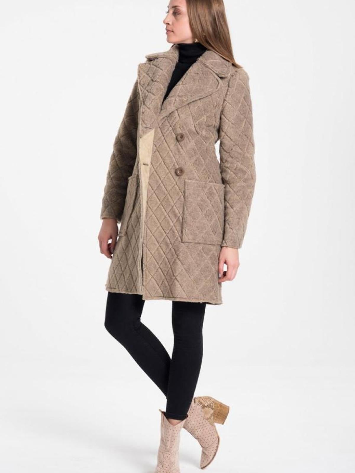 Women four-button coat wholesale Light Beige color 669357