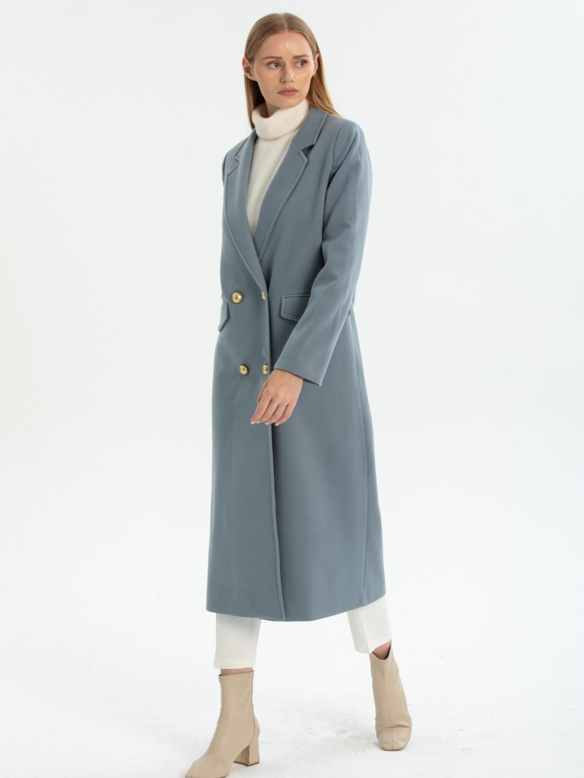 Women four-button coat wholesale Light Blue color