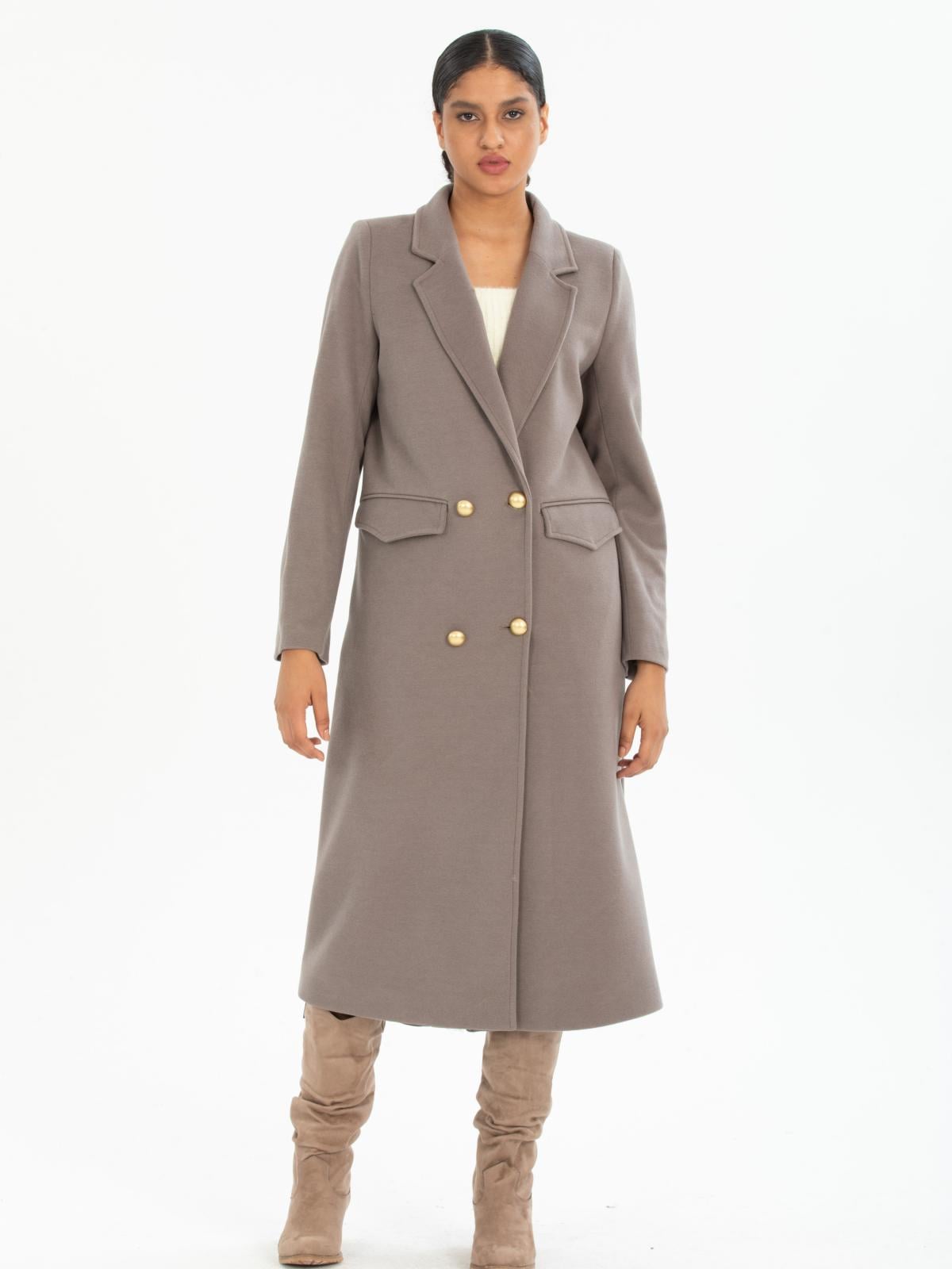 Women four-button coat wholesale Stone color 670457