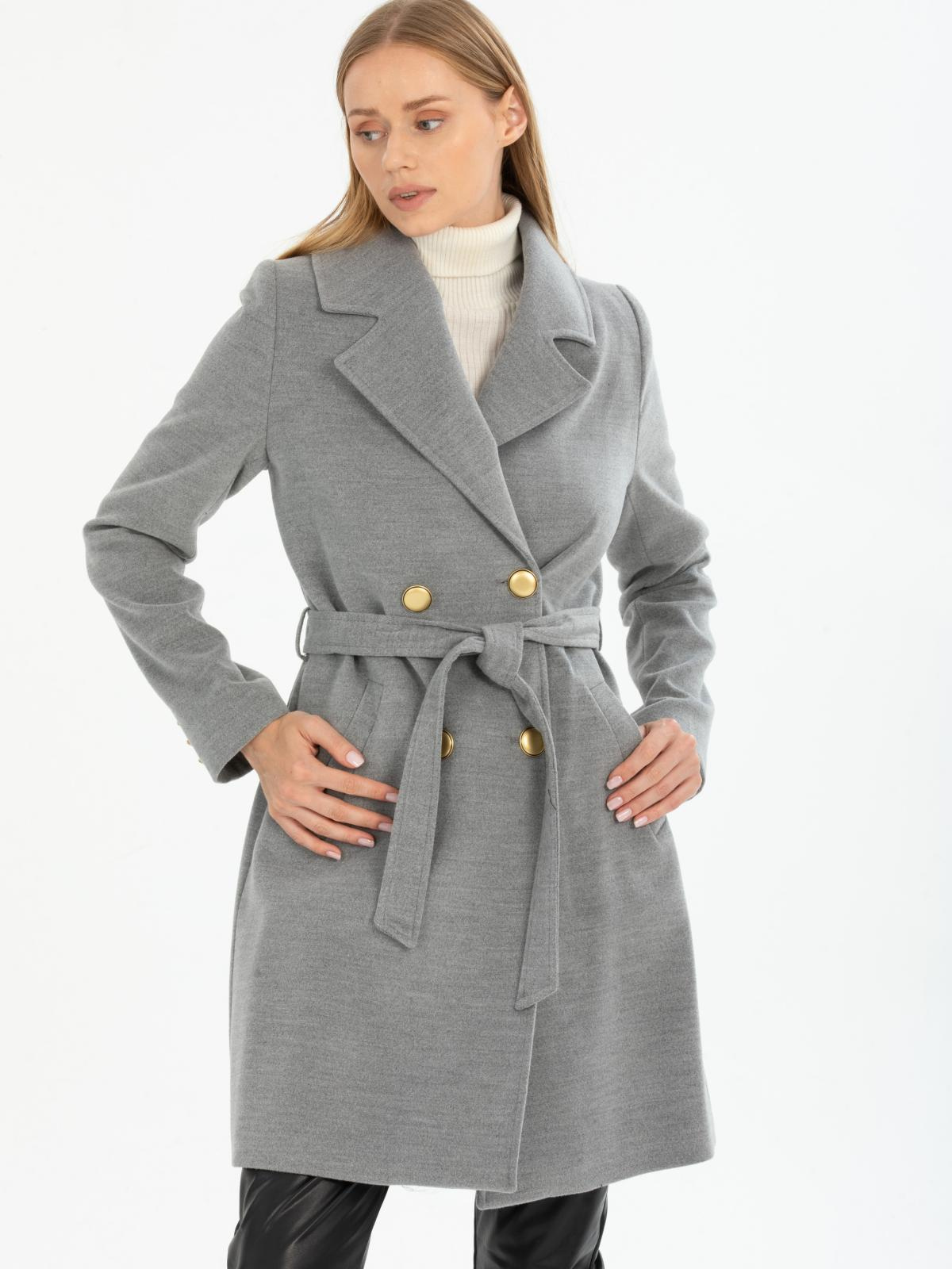 Women four-button coat with belt wholesale Gray color