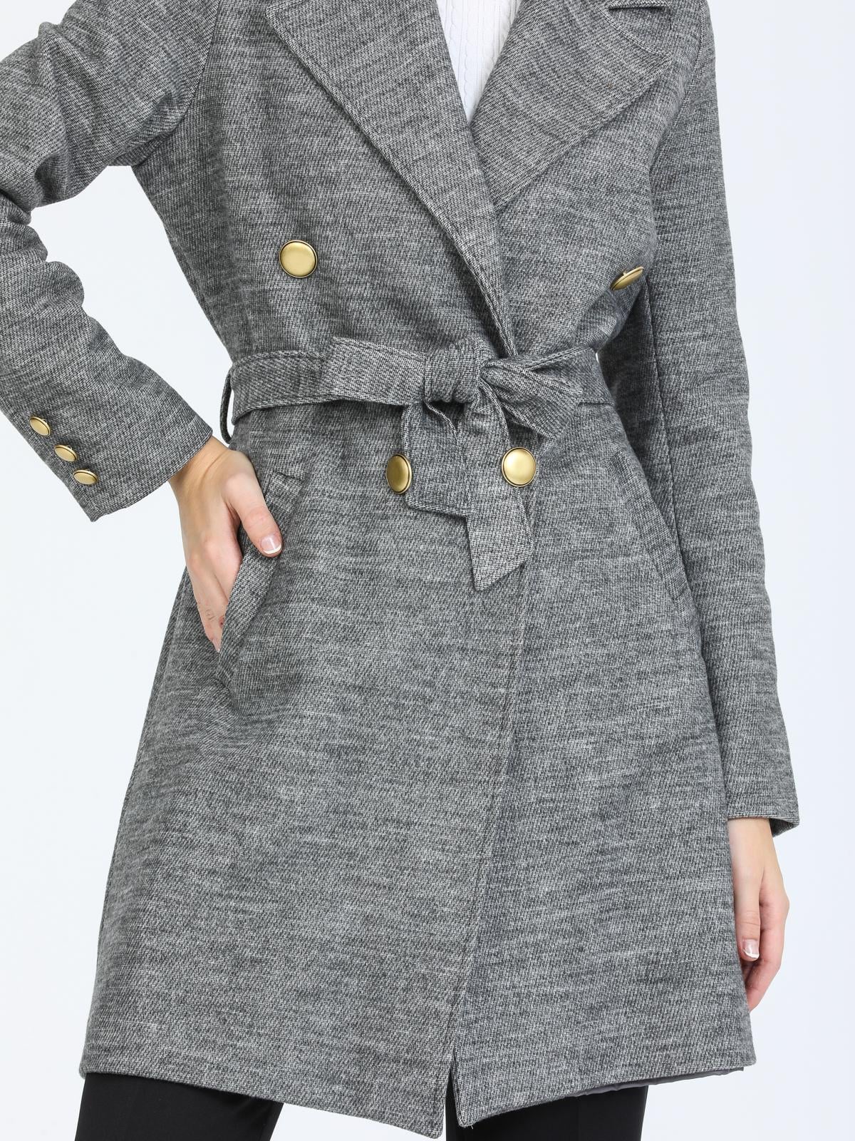 Women Four-Button Coat With Belt Wholesale Gray Color