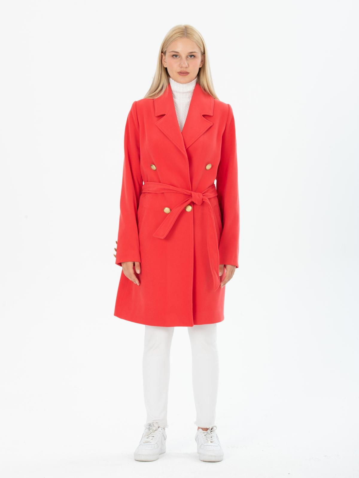 Women Four-Button Coat With Belt Wholesale Coral Color