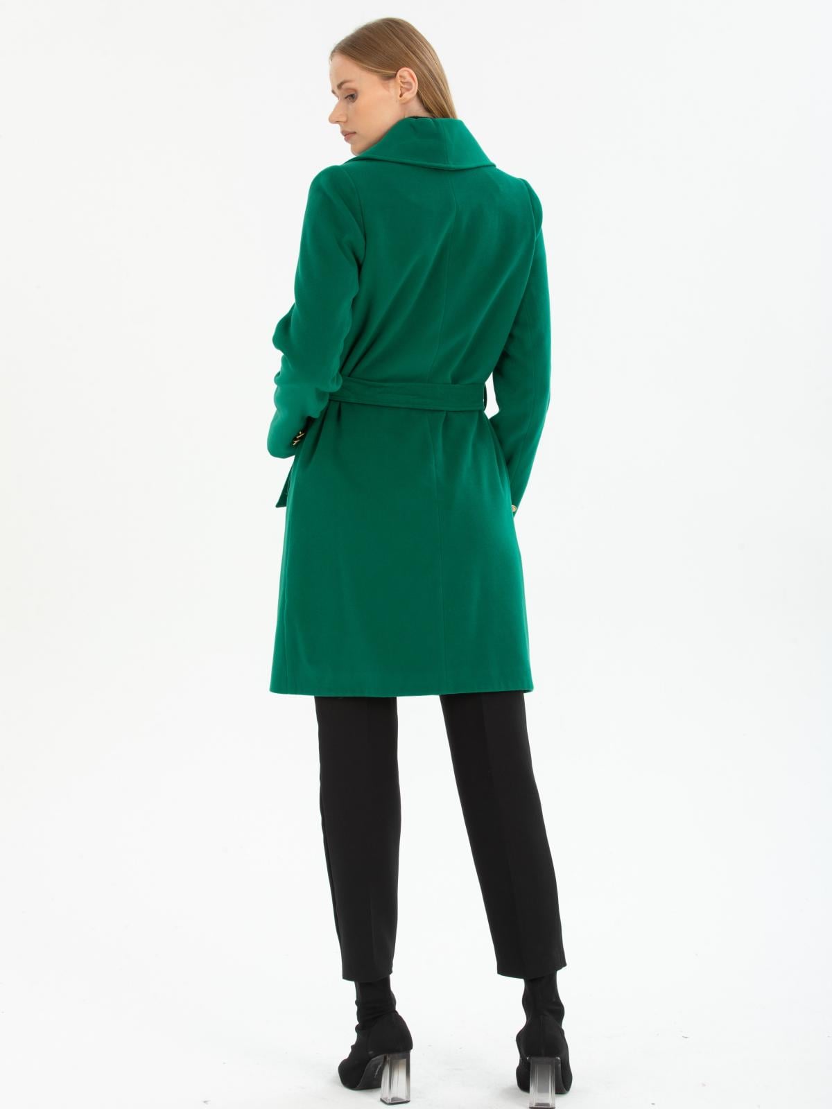 Women four-button coat with belt wholesale Green color