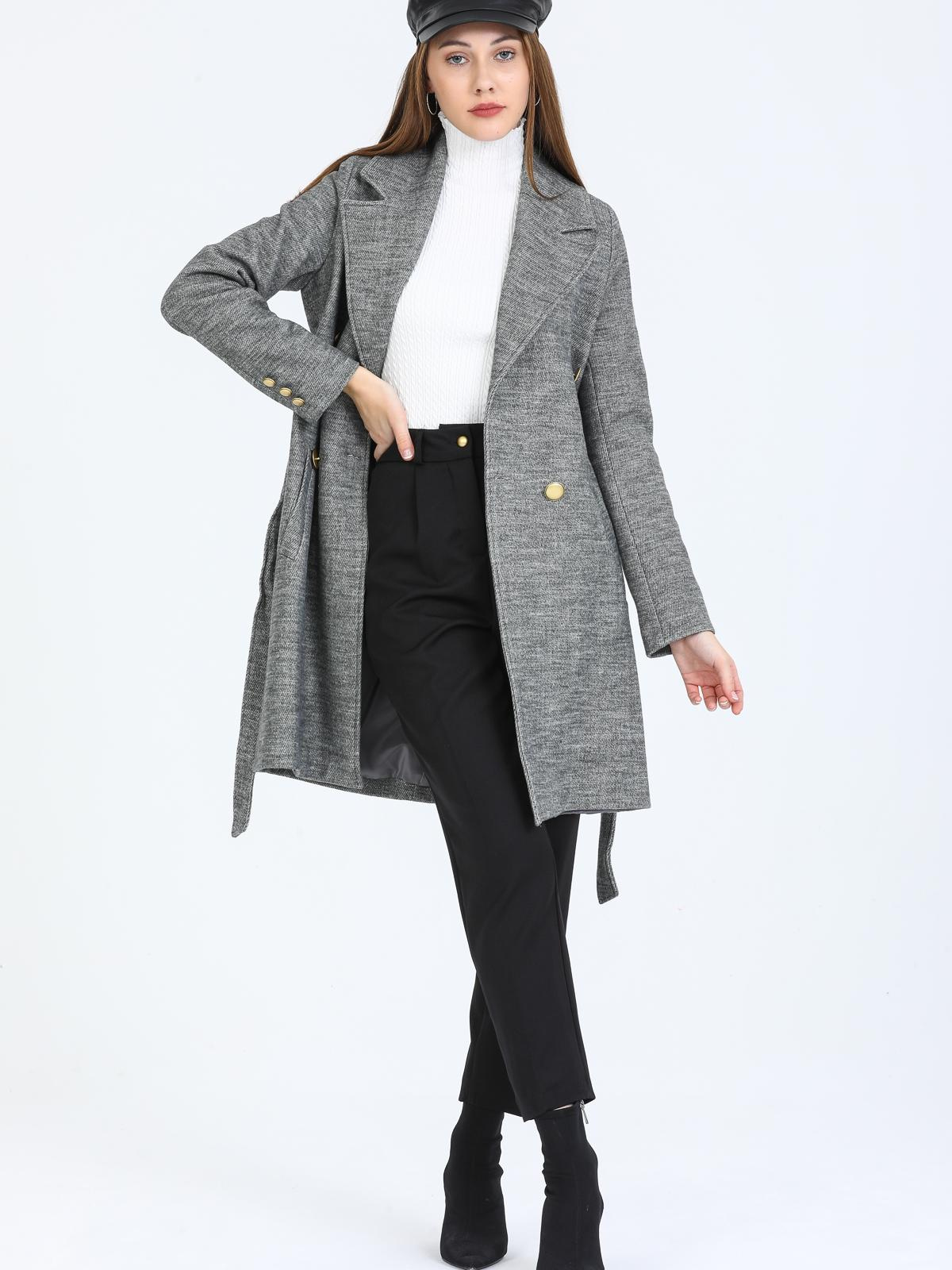 Women Four-Button Coat With Belt Wholesale Gray Color
