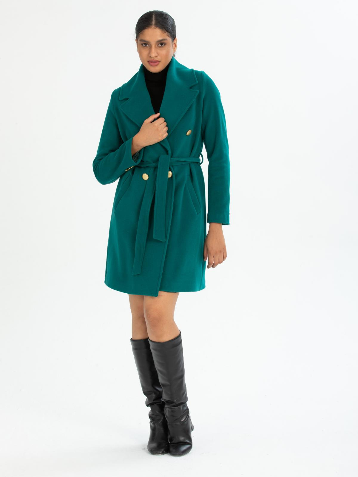 Women four-button coat with belt wholesale Petrol color