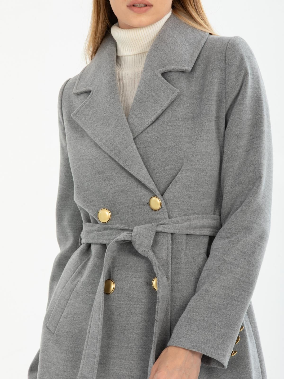 Women four-button coat with belt wholesale Gray color