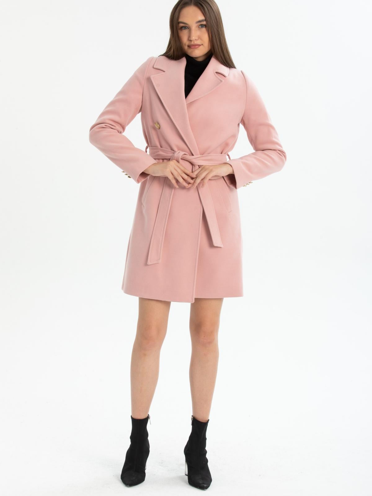 Women four-button coat with belt wholesale Baby Pink color