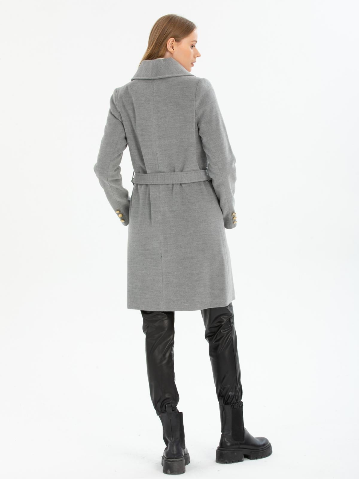 Women four-button coat with belt wholesale Gray color
