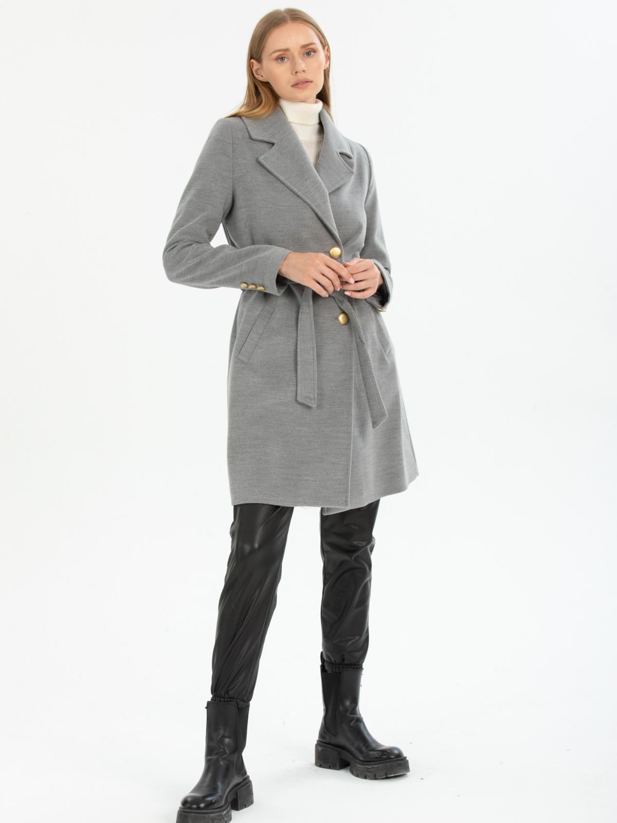 Women four-button coat with belt wholesale Gray color