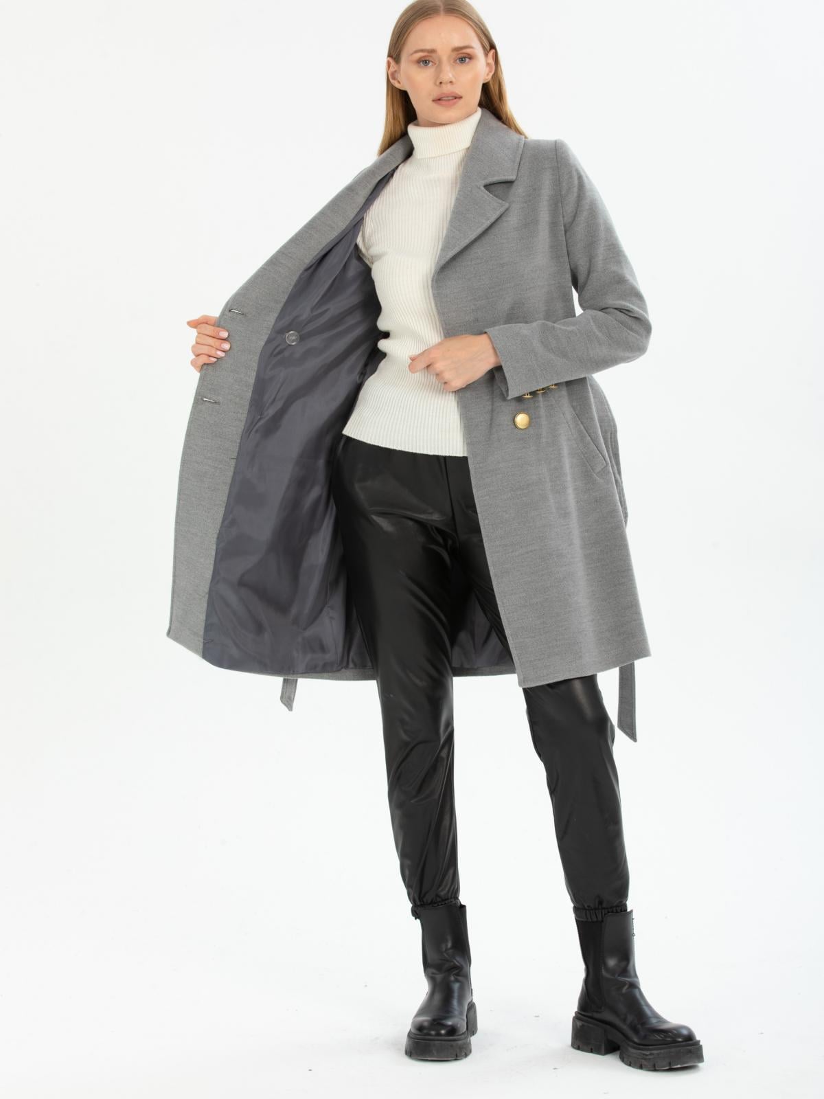 Women four-button coat with belt wholesale Gray color