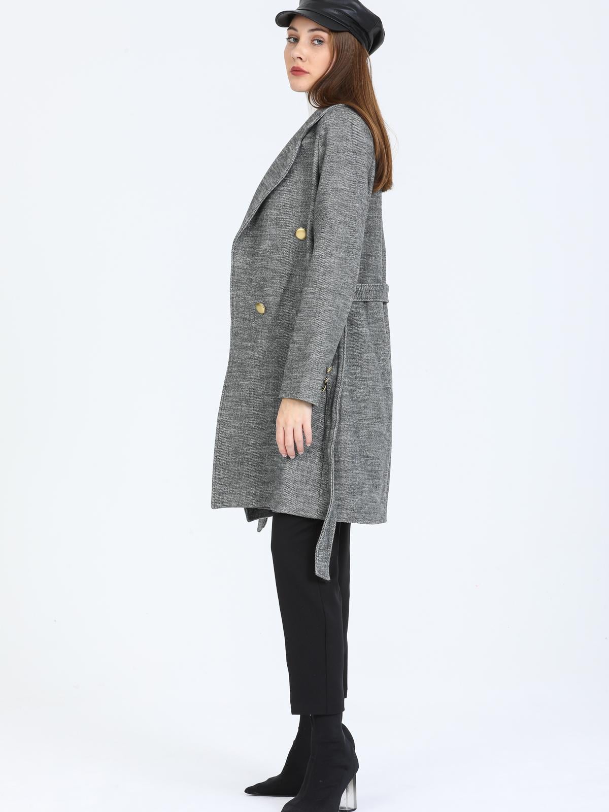 Women Four-Button Coat With Belt Wholesale Gray Color