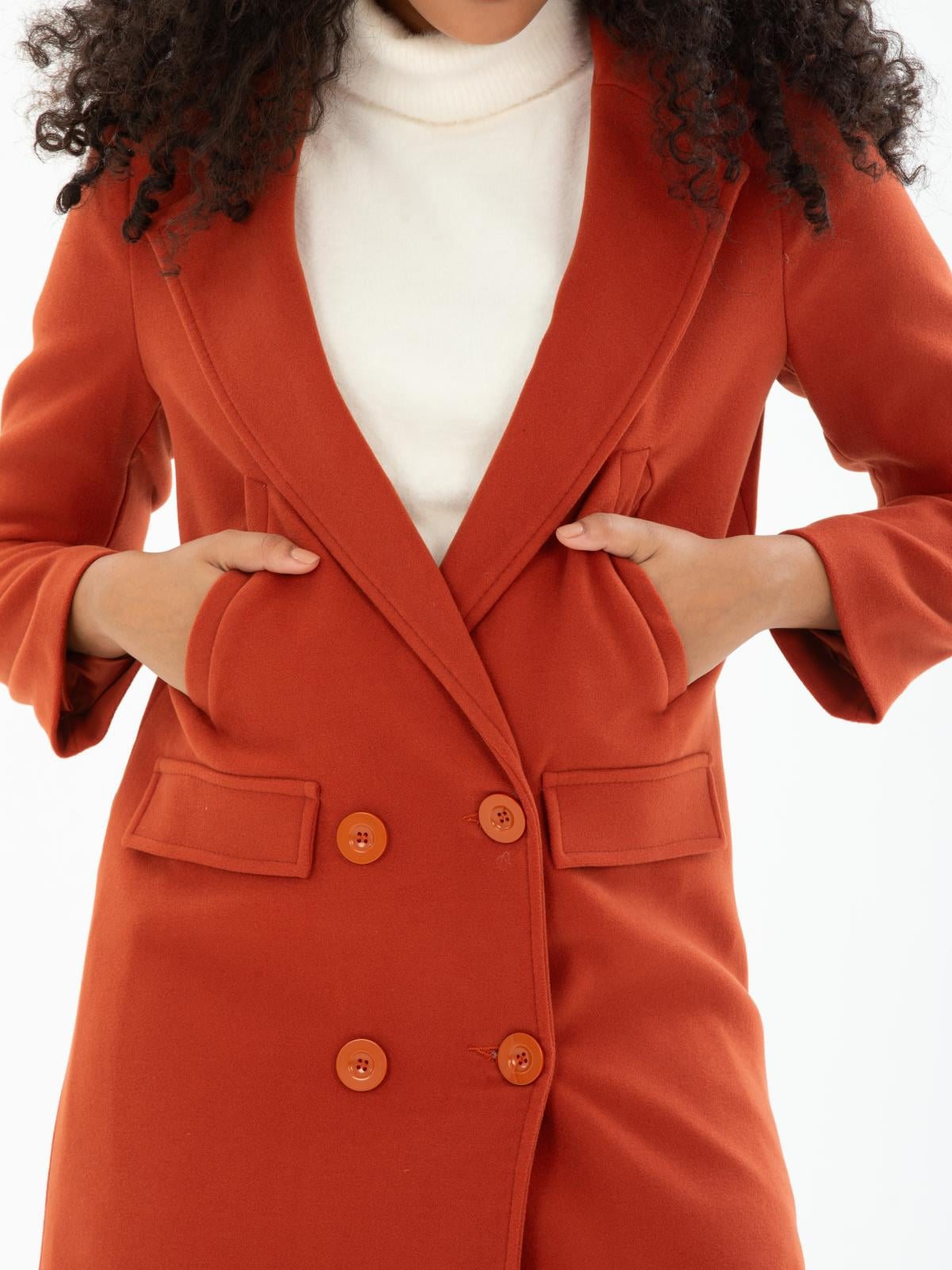 Women four-buttons coat wholesale Brick Red color 670438