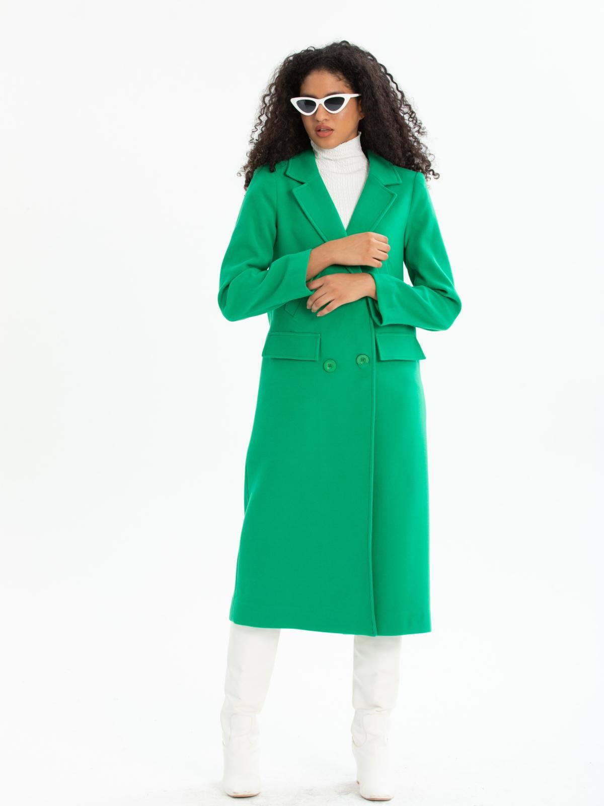 Women four-buttons coat wholesale Green color 670437