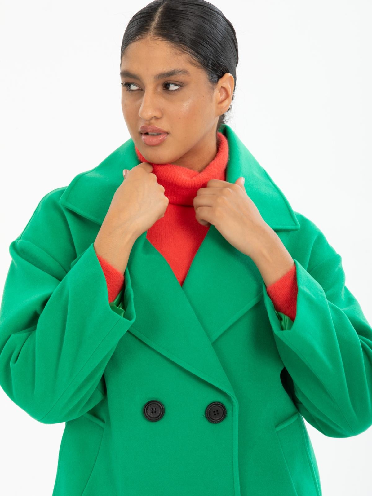 Women four-buttons coat wholesale Green color 669535