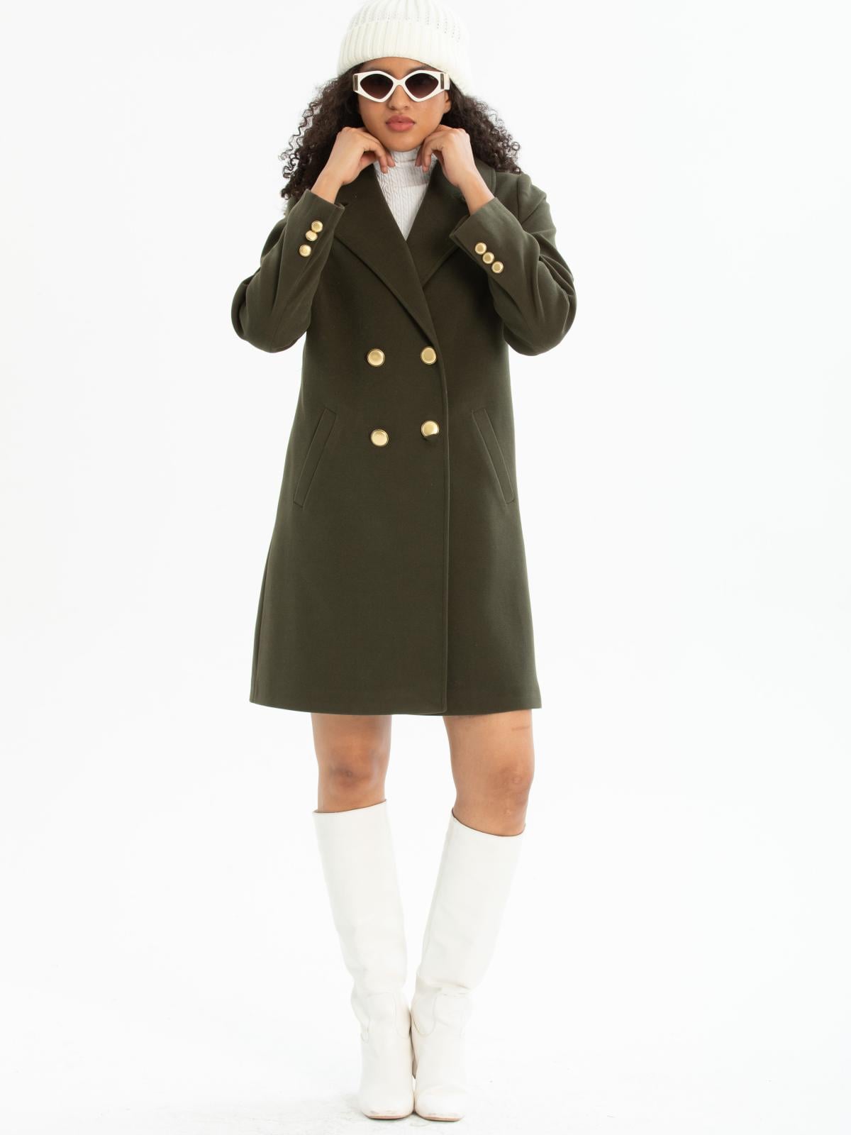 Women four-buttons coat wholesale Khaki color