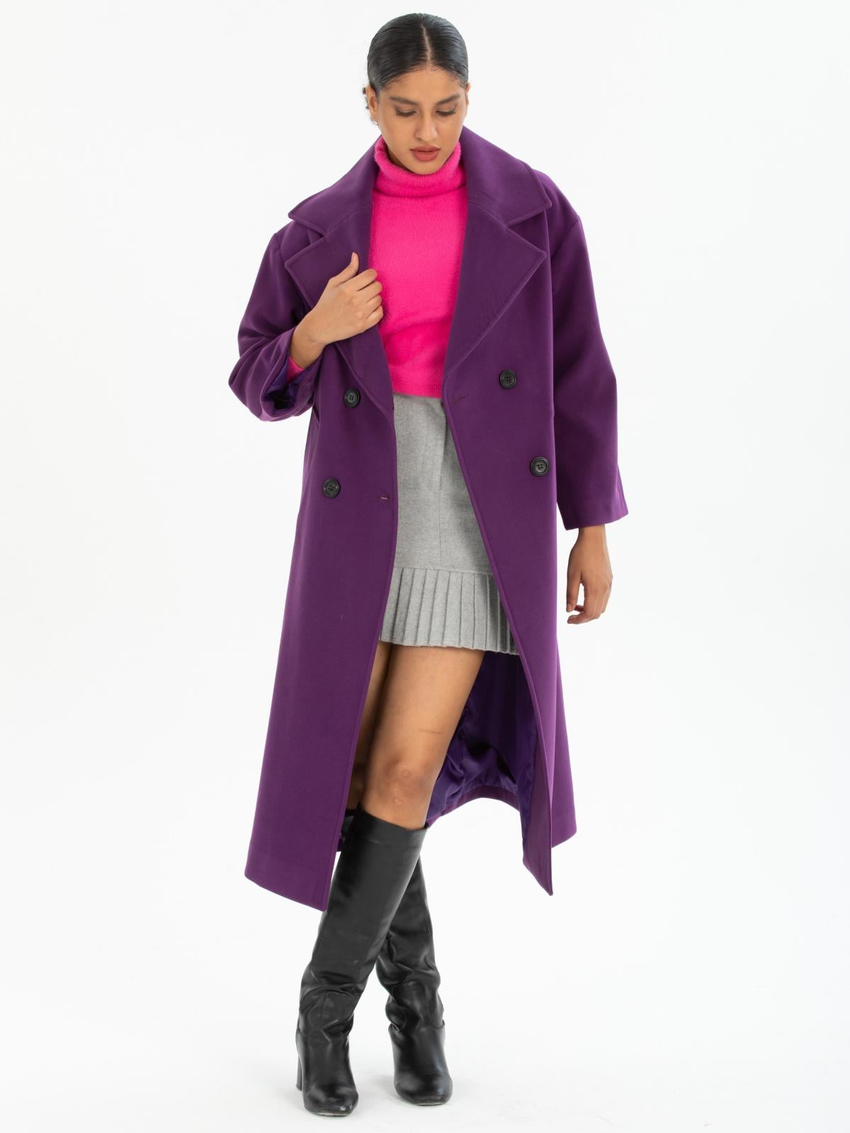 Women four-buttons coat wholesale Purple color 669538