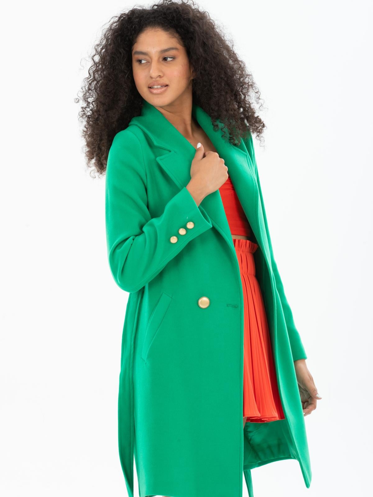 Women four-buttons coat with belt wholesale Green color