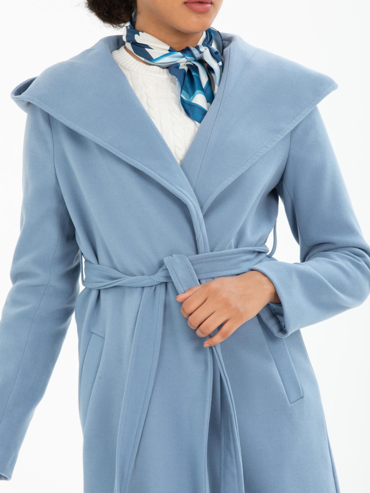 Women hooded coat with belt wholesale Light Blue color