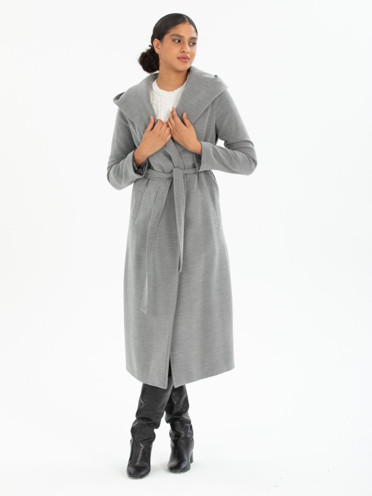 Women hooded coat with belt wholesale Gray color