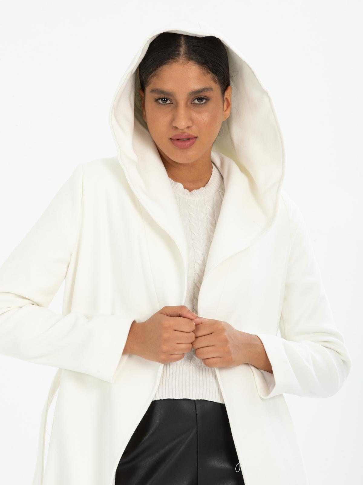 Women hooded coat with belt wholesale White color