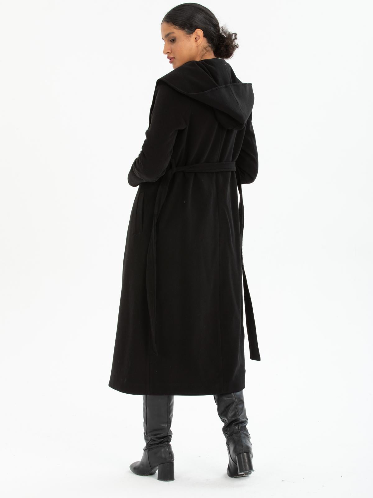 Women hooded coat with belt wholesale Black color