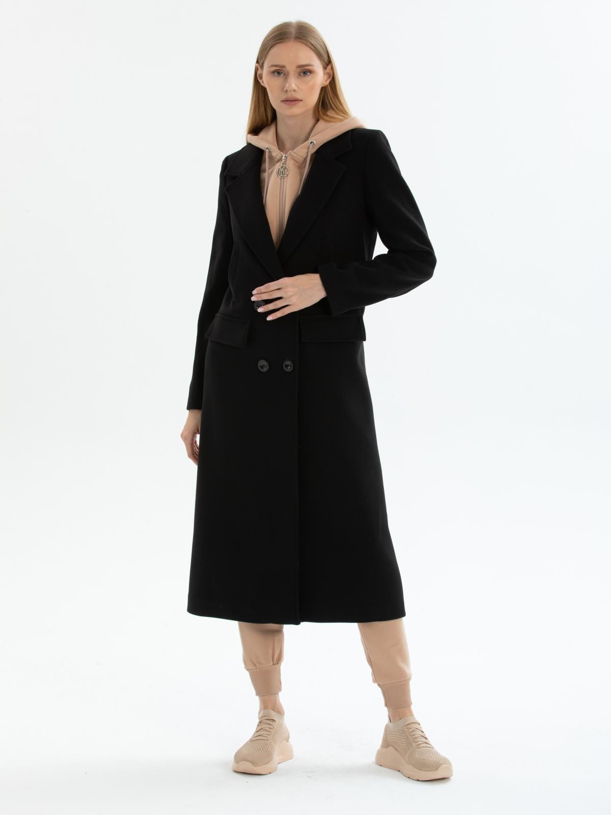 Women hooded coat with belt wholesale Black color 670504