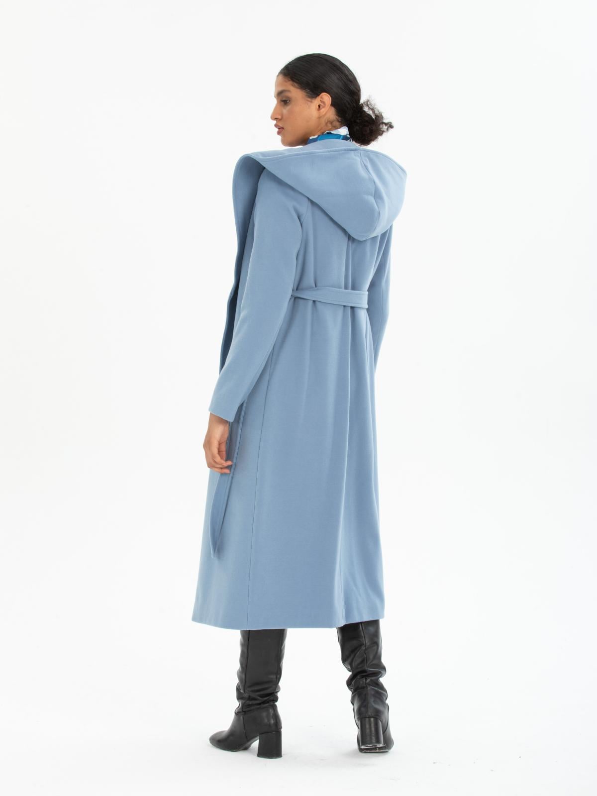 Women hooded coat with belt wholesale Light Blue color