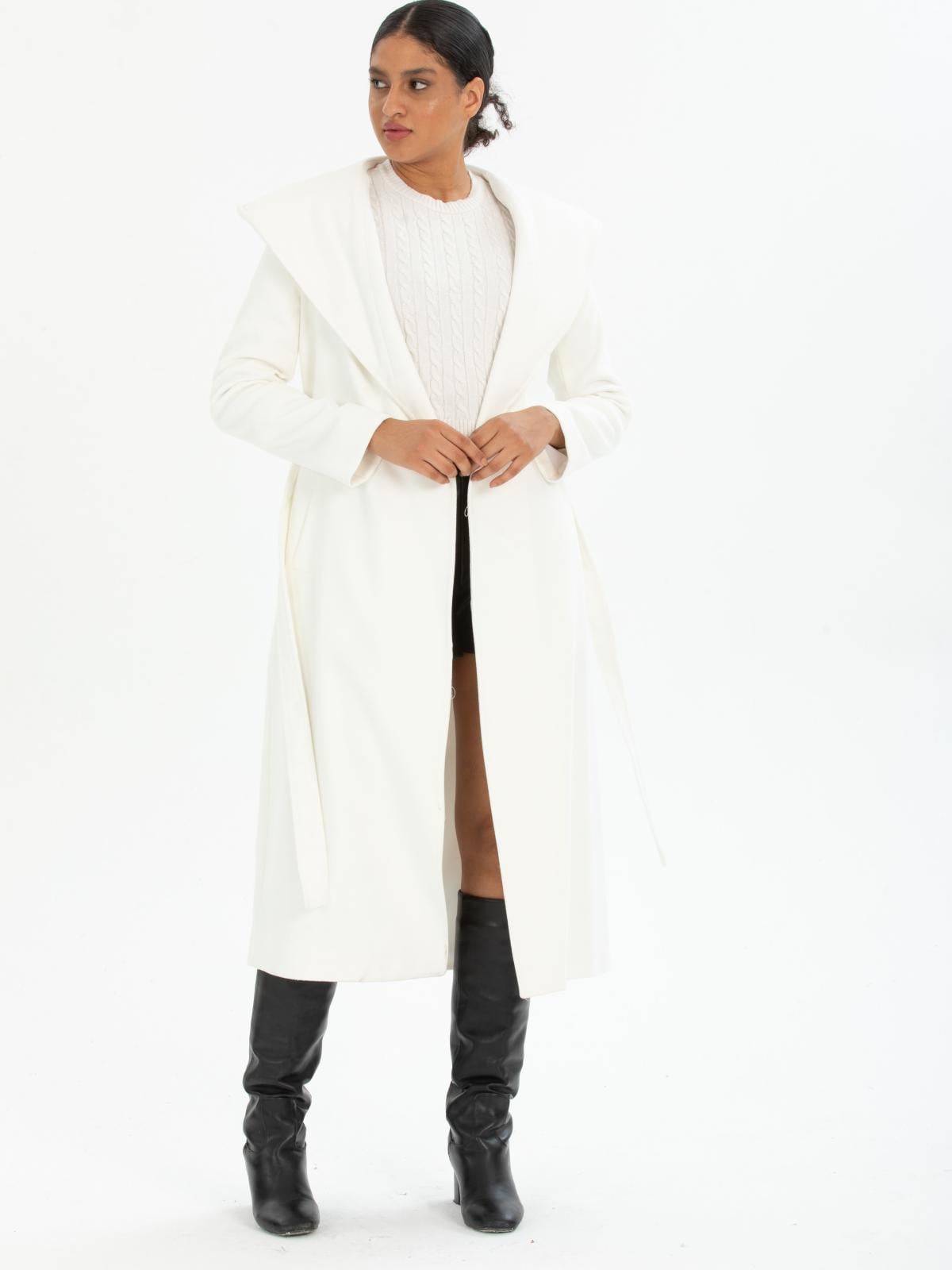 Women hooded coat with belt wholesale White color