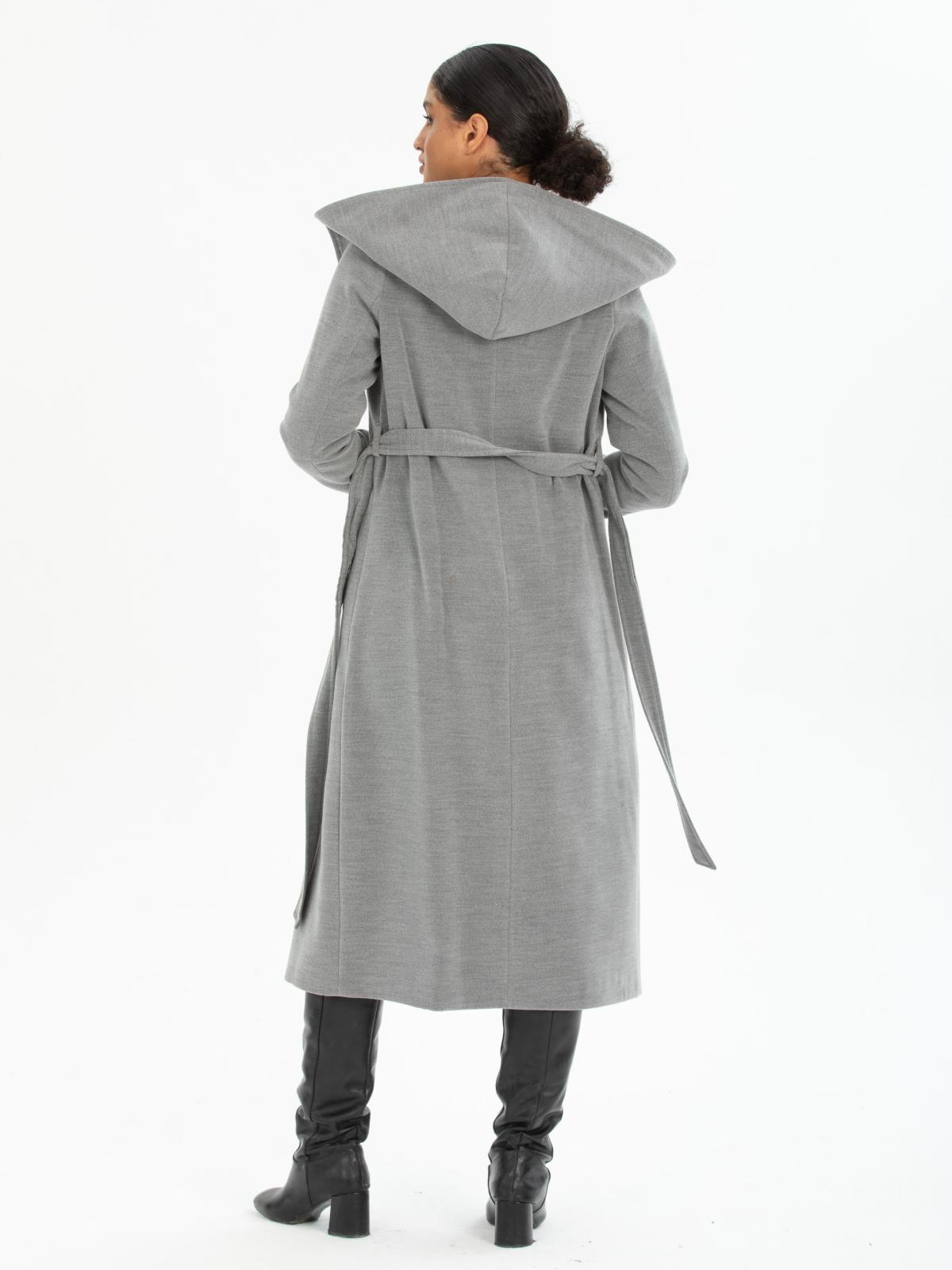 Women hooded coat with belt wholesale Gray color