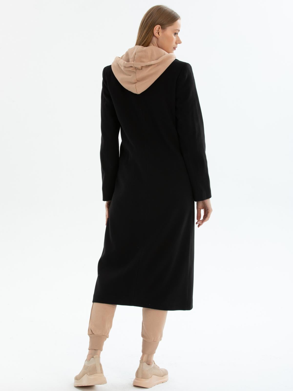 Women hooded coat with belt wholesale Black color 670504