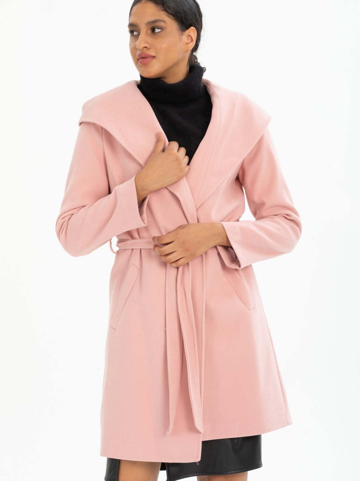 Women hooded coat with belt wholesale Baby Pink color