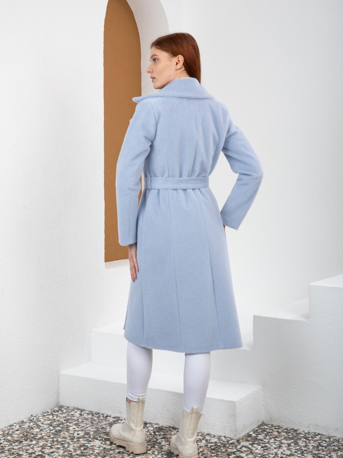 Women knee length coat with belt wholesale Light Blue color 678338