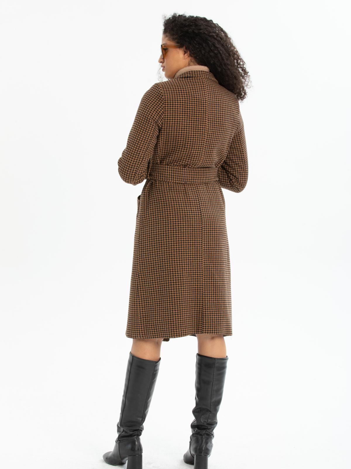 Women patterned coat with belt wholesale Light Brown color 670475