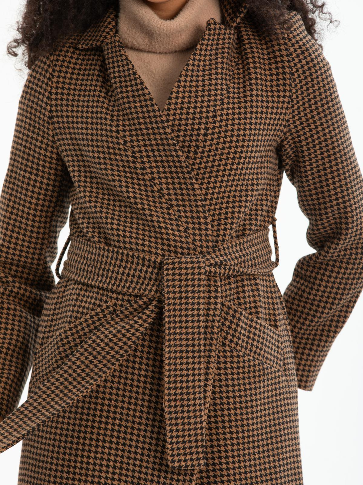 Women patterned coat with belt wholesale Light Brown color 670475
