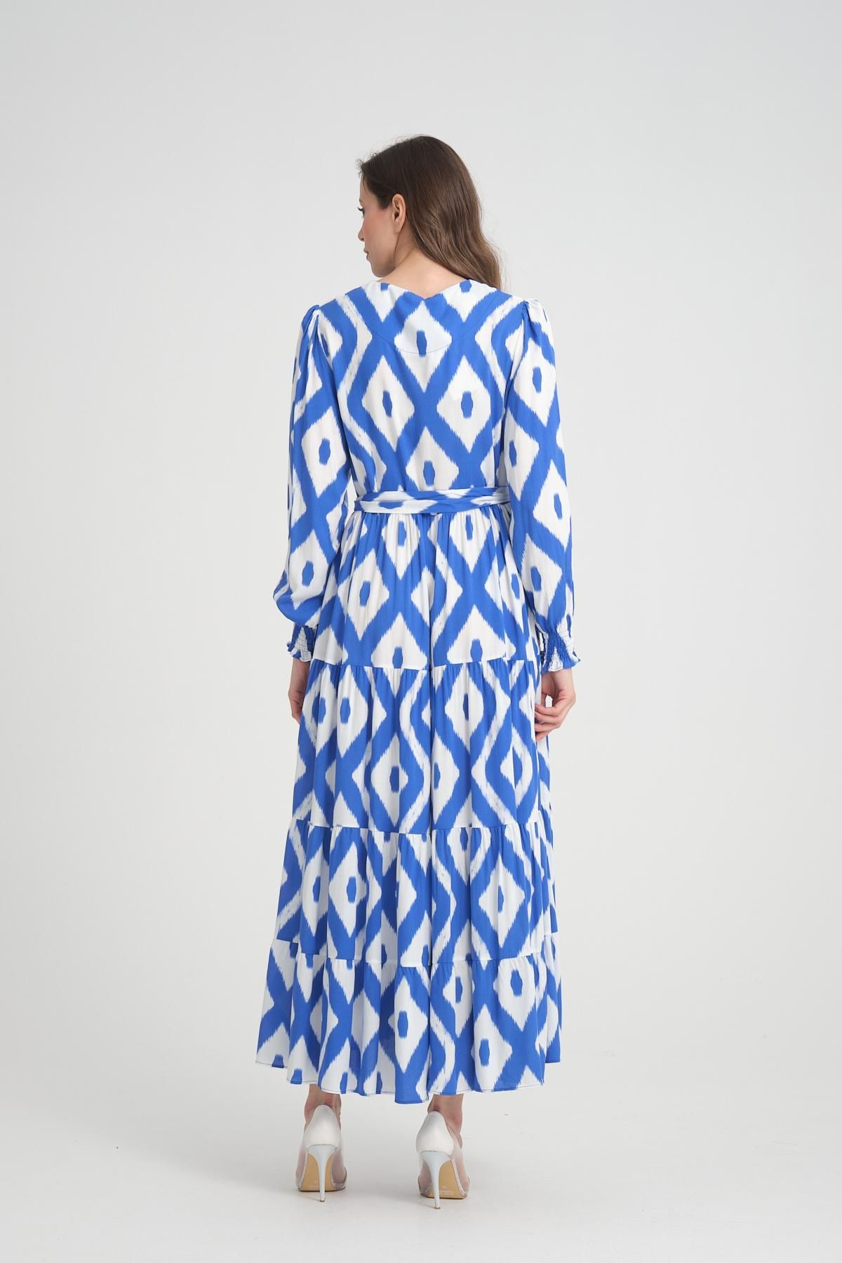 Women patterned maxi dress wholesale Blue color 693914