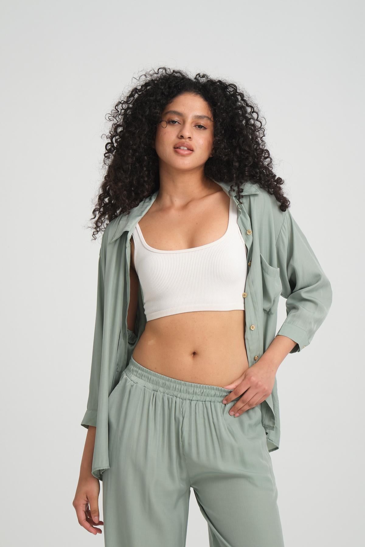 Women shirt and pants set wholesale Menthol color 693921