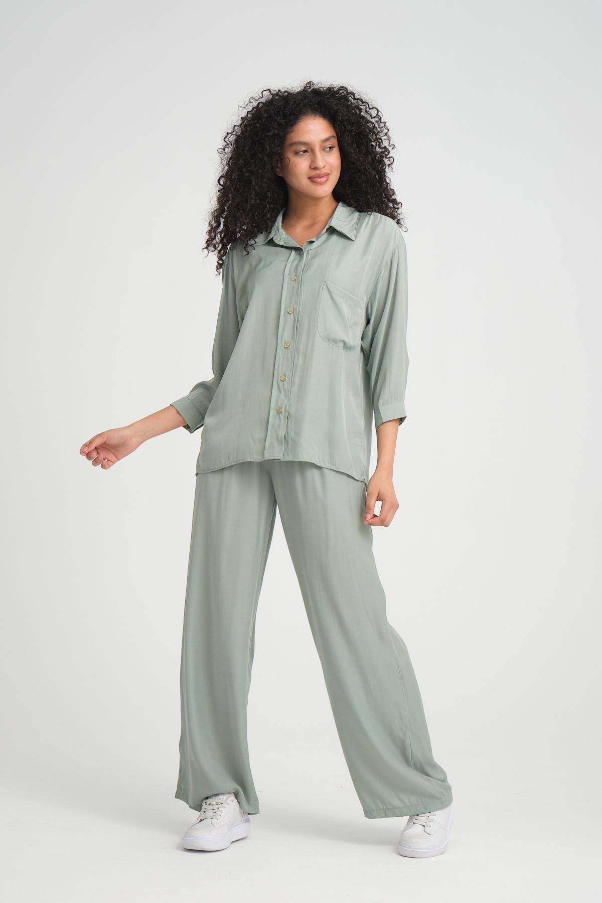Women shirt and pants set wholesale Menthol color 693921