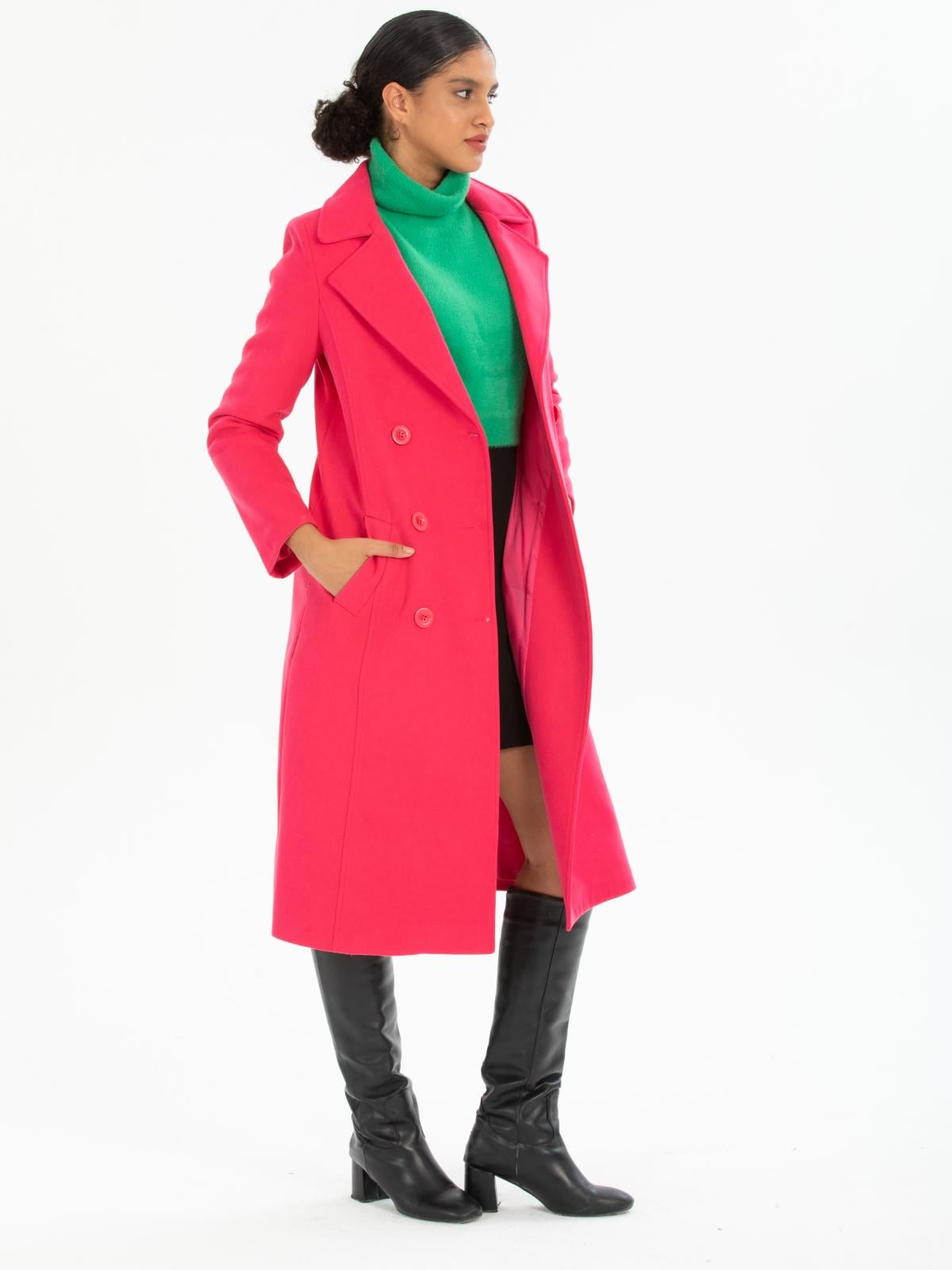 Women six-buttons coat wholesale Fuchsia color 669525