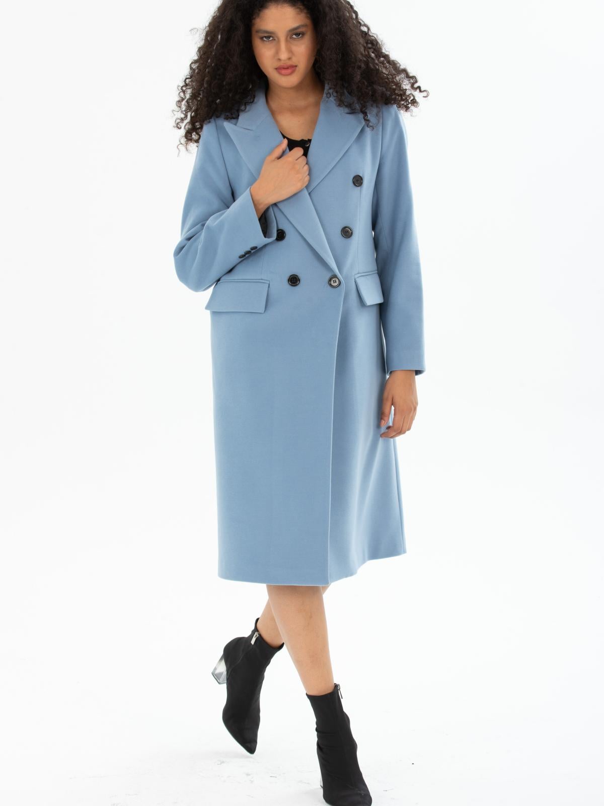 Women six-buttons coat wholesale Light Blue color