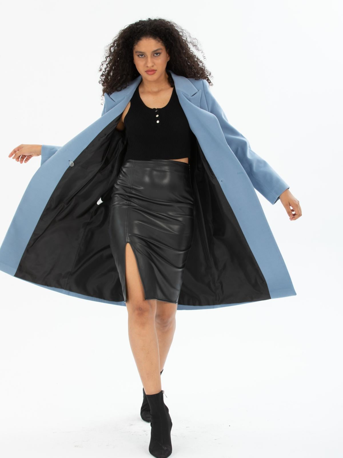 Women six-buttons coat wholesale Light Blue color